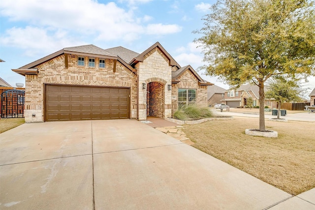 view of front facade featuring a front lawn and a garage