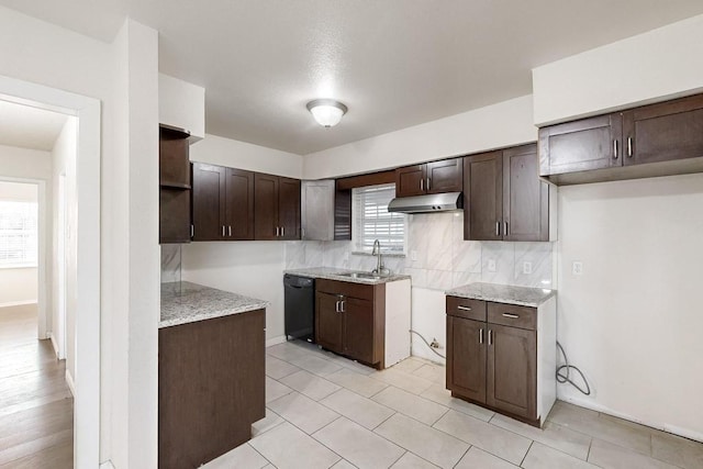 kitchen featuring dishwasher, backsplash, a healthy amount of sunlight, and sink