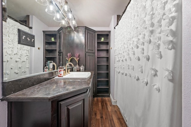 bathroom with hardwood / wood-style flooring and vanity