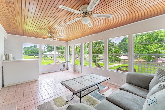 unfurnished sunroom featuring wood ceiling