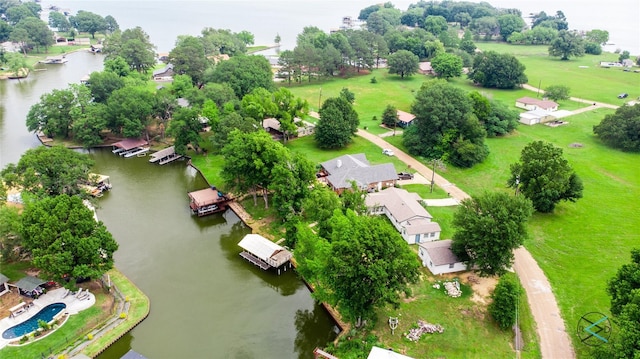 aerial view with a water view