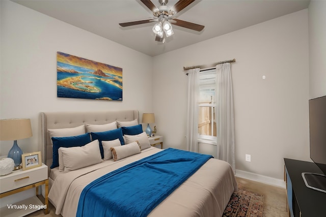 bedroom featuring ceiling fan