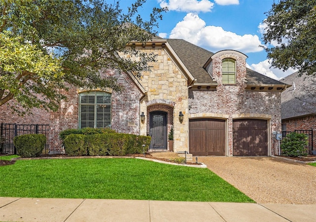 view of front facade featuring a front yard and a garage