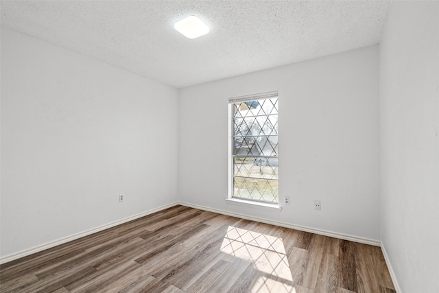 empty room featuring a textured ceiling, a wealth of natural light, and wood-type flooring