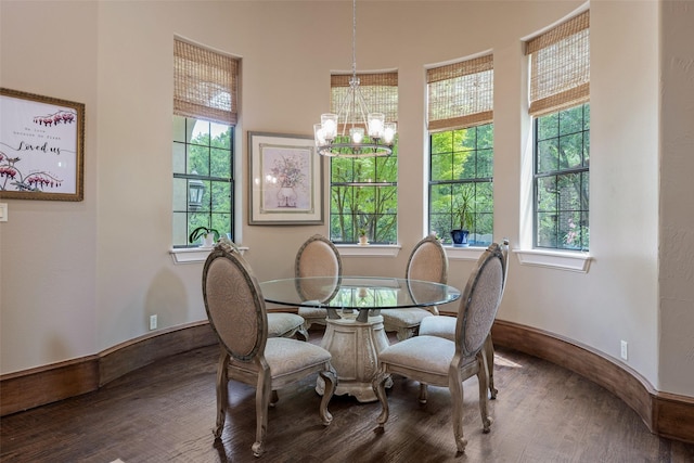 dining area featuring a notable chandelier and wood-type flooring