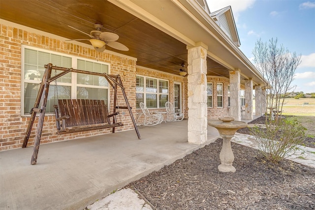 view of patio featuring a porch and ceiling fan