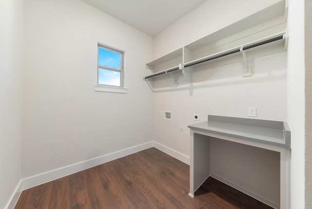 laundry room with washer hookup, dark wood-type flooring, and hookup for an electric dryer