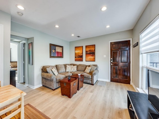 living room with light wood-type flooring