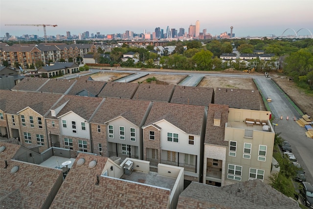 view of aerial view at dusk