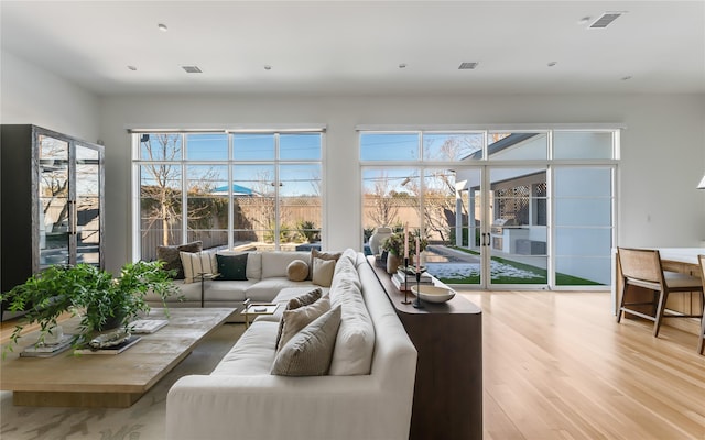 living room with light wood-type flooring