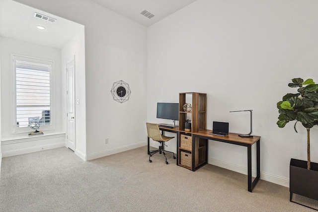 view of carpeted home office