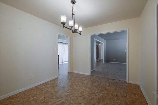 unfurnished dining area with a chandelier