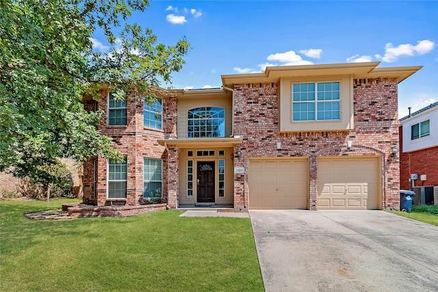 view of front facade featuring a front yard and a garage