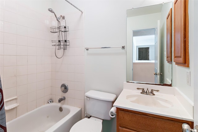 full bathroom featuring toilet, vanity, and shower / bath combination with curtain