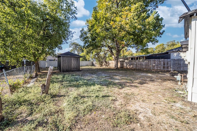 view of yard featuring a shed