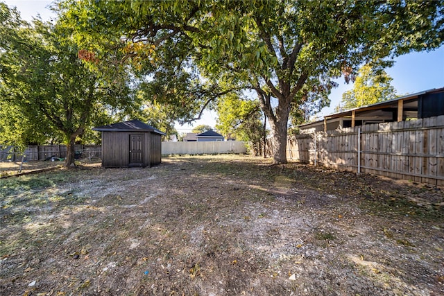 view of yard featuring a shed