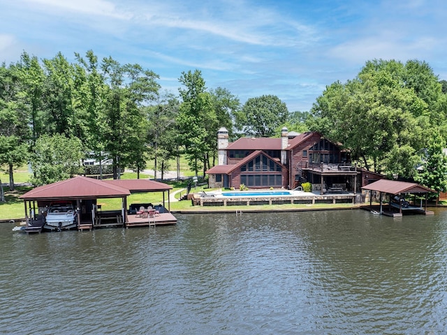 property view of water with a boat dock