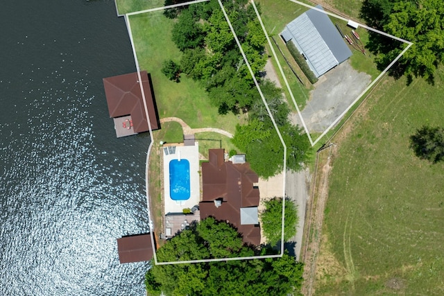 aerial view with a water view