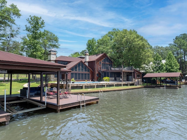 view of dock with a water view