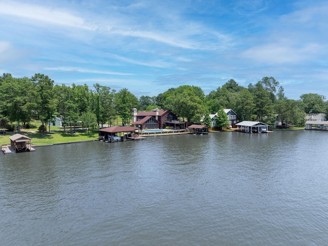 property view of water featuring a boat dock