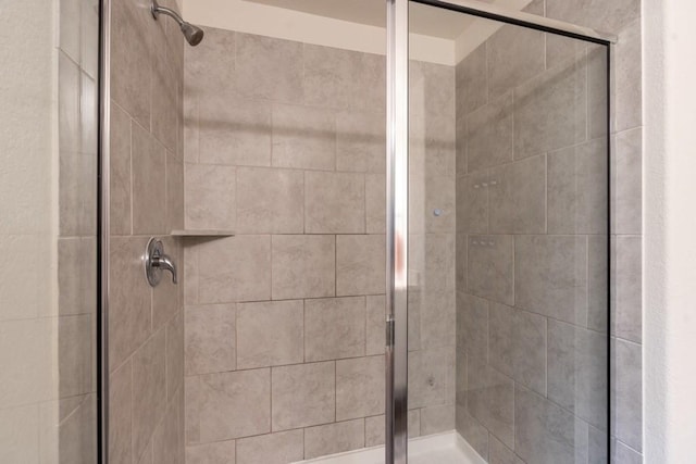 bathroom featuring a shower with shower door