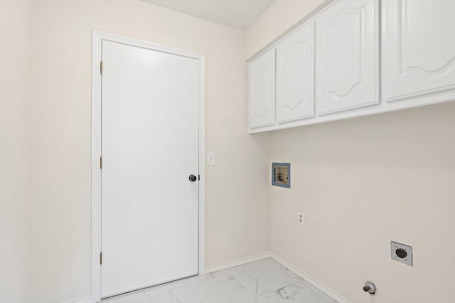 laundry room featuring cabinets, hookup for an electric dryer, and washer hookup