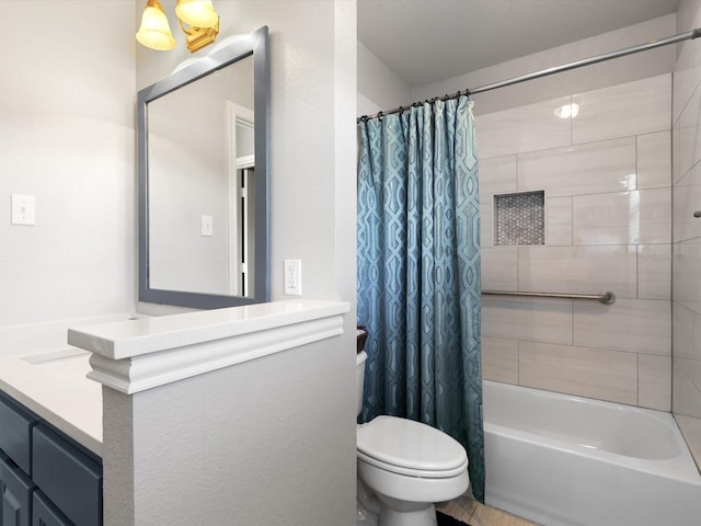 full bathroom featuring vanity, toilet, and shower / bath combo with shower curtain