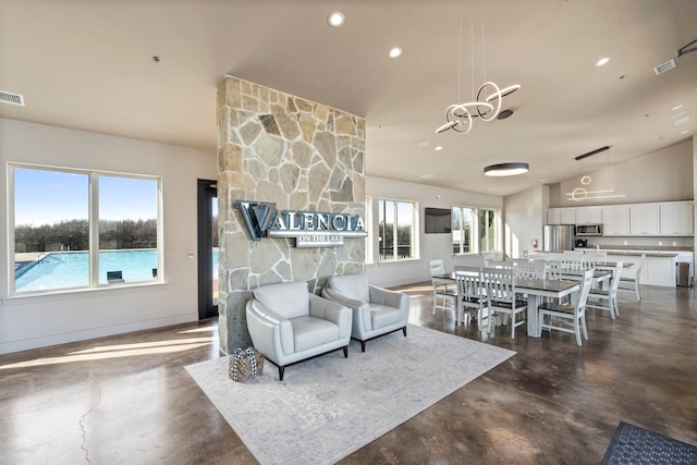 living room with lofted ceiling