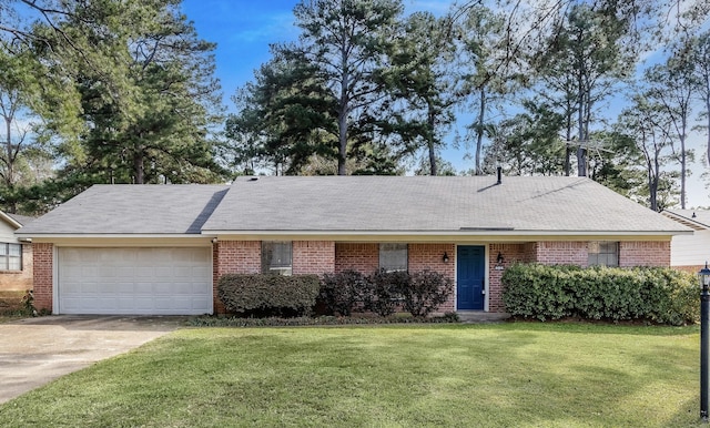 single story home with a front lawn and a garage