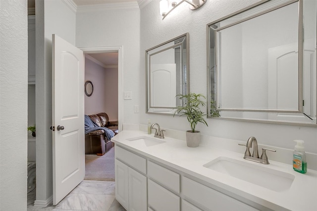 bathroom featuring vanity and ornamental molding