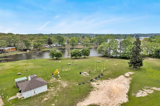 aerial view with a water view