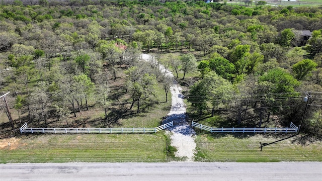 bird's eye view with a view of trees
