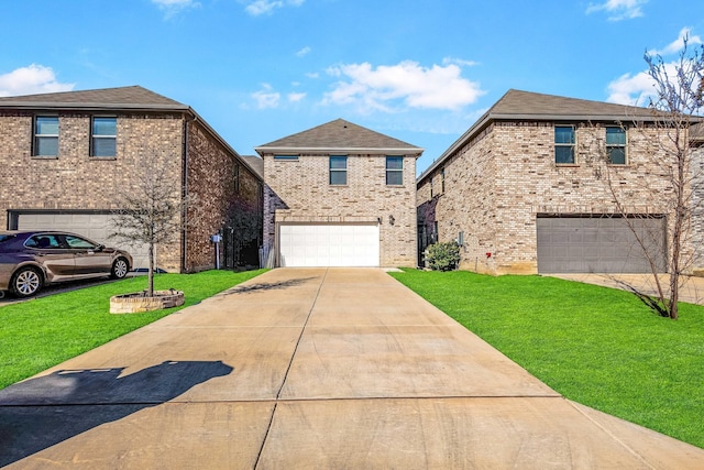 front facade with a front yard and a garage