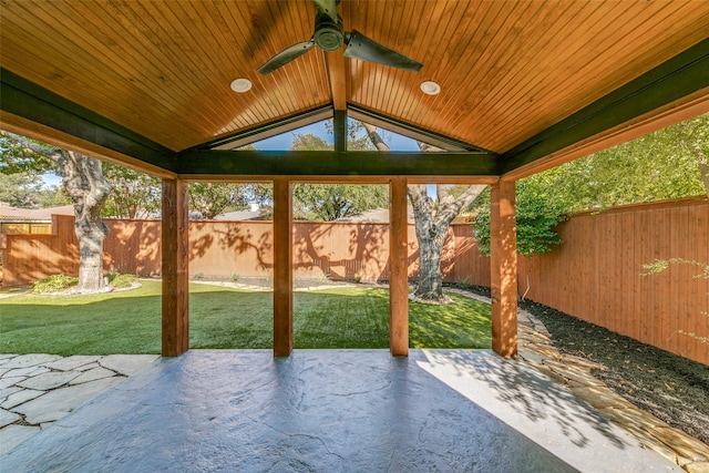 view of patio featuring ceiling fan