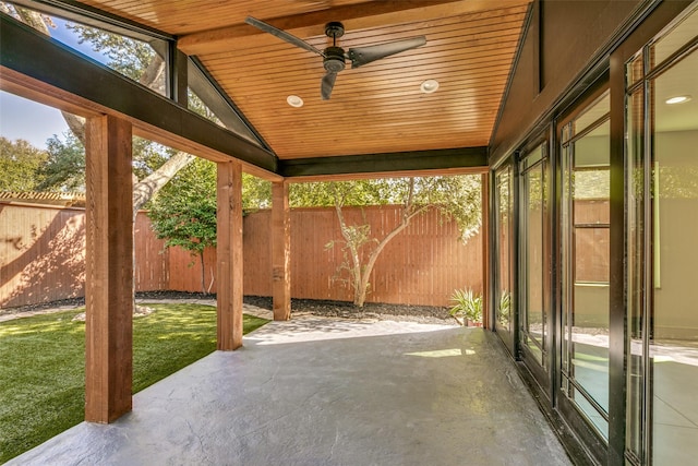 view of patio featuring ceiling fan