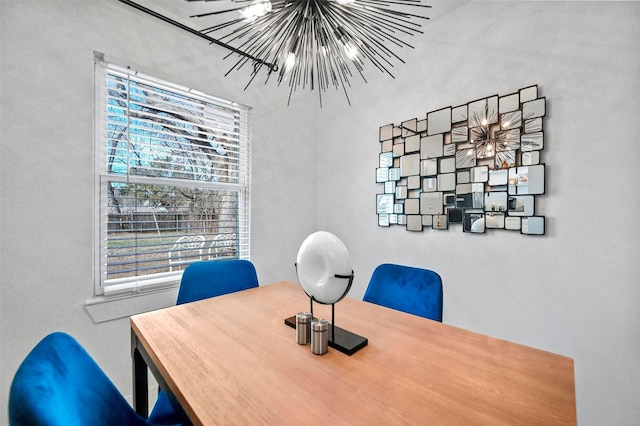 home office with a notable chandelier