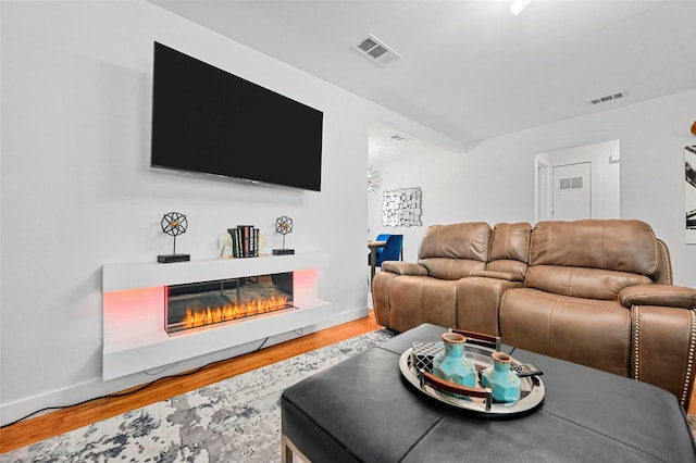 living room with hardwood / wood-style floors