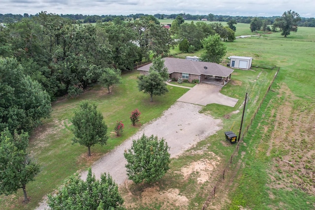 birds eye view of property featuring a rural view