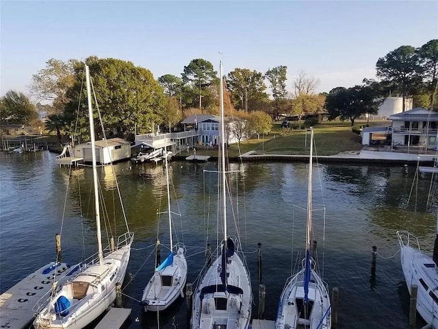 dock area with a water view