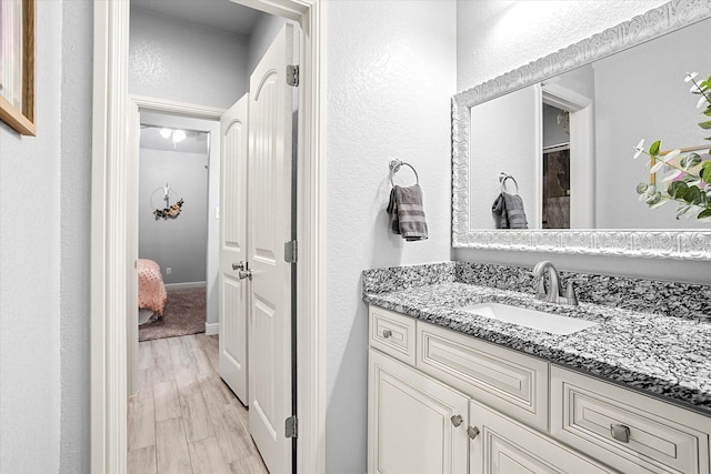 bathroom featuring vanity and wood-type flooring