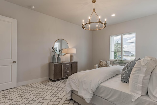 bedroom with a chandelier