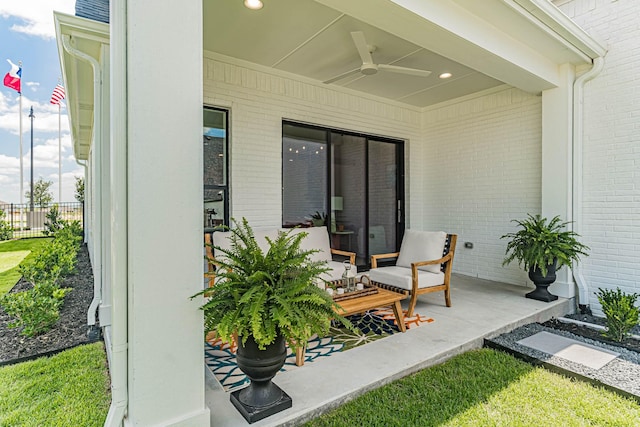 view of patio / terrace with covered porch and ceiling fan