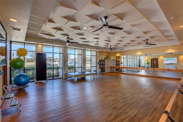 workout area featuring wood-type flooring