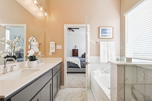 bathroom with vanity and a bathing tub