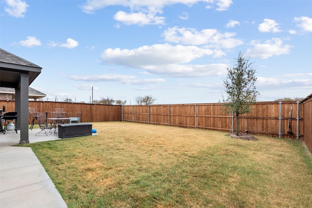 view of yard featuring a patio and a fenced backyard