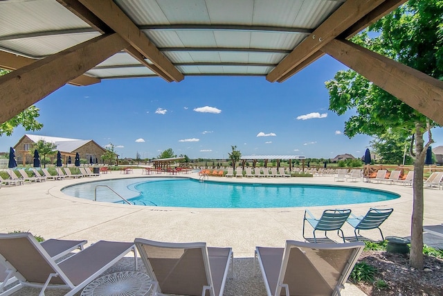 pool with a patio