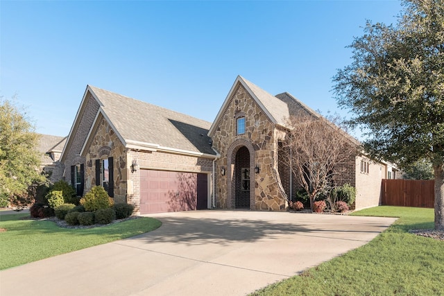 view of front of home featuring a front lawn and a garage