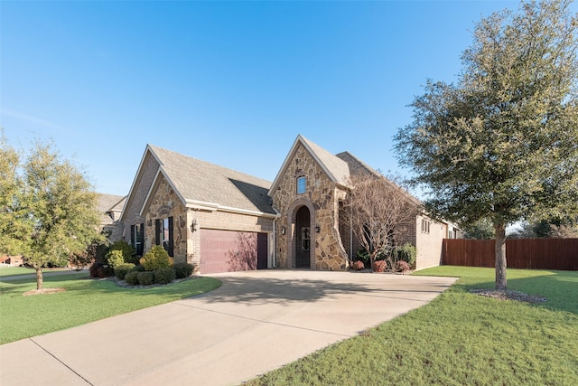 view of front facade with a front lawn and a garage