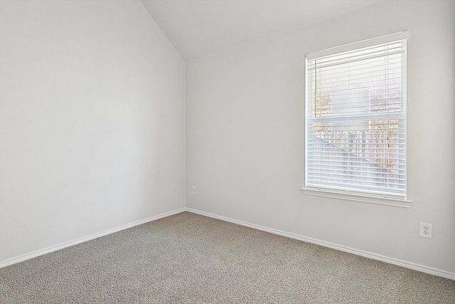 empty room featuring lofted ceiling, carpet floors, and plenty of natural light