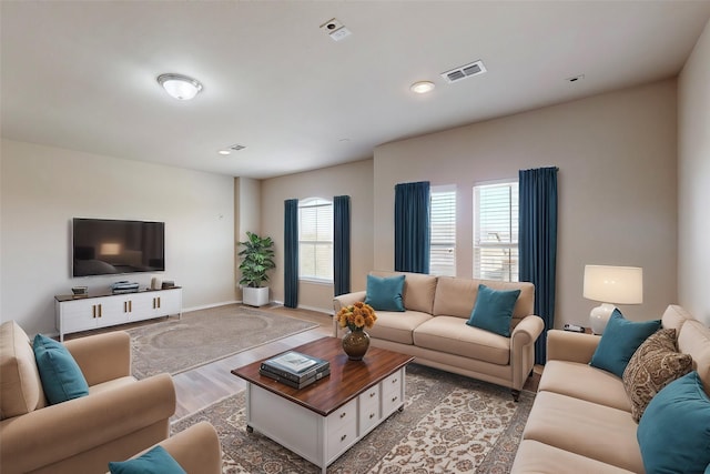 living room with hardwood / wood-style floors